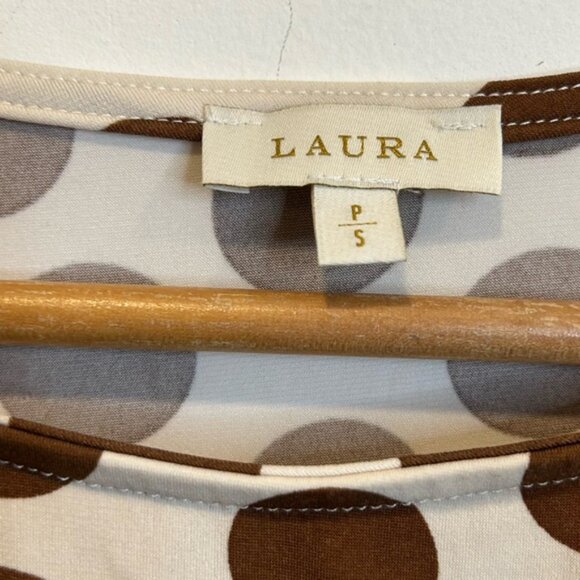 Laura Boat Neck Polka Dot Top Dolman Sleeve Ruched Sides Brown Cream - Picture 6 of 9